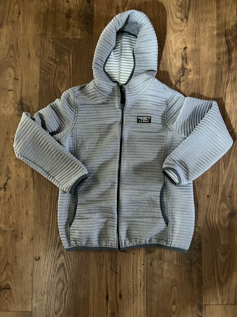 L.L. Bean Light Gray Quilted Hooded Zip Jacket